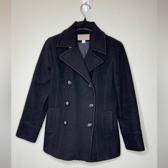 Croft & Barrow Wool Pea Coat Double Breasted Black Jacket Wom Size Medium - Picture 1 of 8